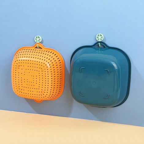 Panier de Lavage de Fruits et Legumes Déposable Super Rapide Double Suspension Multifonction avec Manche Latérale pour Cuisine Bleu et Jaune (1/5)