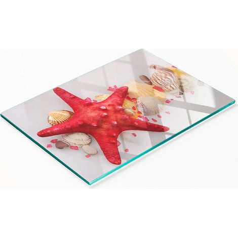 Tabla de cortar decorativa de vidrio templado con conchas de estrella de mar, 80x52 cm (1/5)