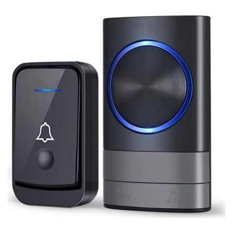 Timbre inalámbrico, resistente al agua IP44, para exteriores, con alcance de 200 metros, 52 melodías y 4 niveles de volumen, kit con receptores enchufables, indicador LED azul, para el hogar y la ofic (1/4)
