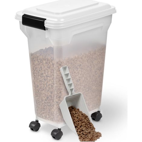 Iris Ohyama, Boite à croquette 20L pour 7,5kg, Hermétique, Pelle, Roulettes incluses, pour chien et chat, ATS-M, Blanc
