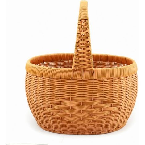 Lightweight Synthetic Rattan Basket, Large New Raised Imitation Rattan Basket, No Lid, Handmade, 37 × 29 × 19 cm, Total Height 36 cm (1/5)