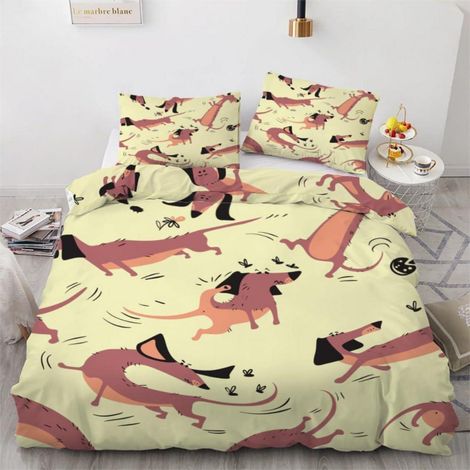 Bettwäsche-Set 155x220 cm 3-teilig Mikrofaser Dackel Motiv mit Reißverschluss