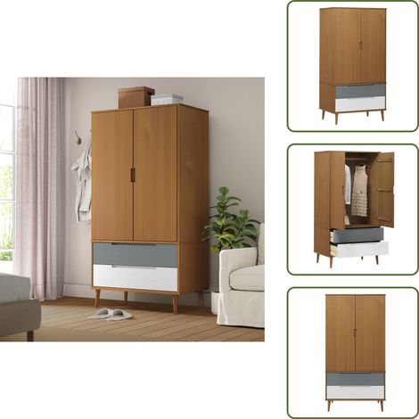 Kleiderschrank MOLDE Braun 90x55x175 cm Massivholz Kiefer - Holzschränke - Kleiderschrank - Skandinavisches Design - Massiver Kiefernholz - UV-Lackierung (1/5)