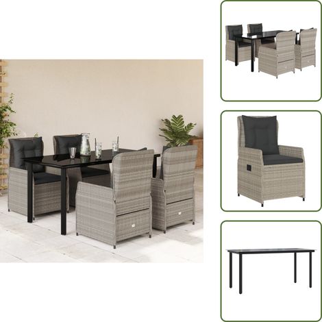 Sitzkissen - vidaXL 5-tlg. Garten-Essgruppe mit Kissen Hellgrau Poly Rattan - Rückenkissen (1/5)