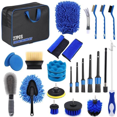 Kit de nettoyage automobile 27 pièces, set detailing intérieur et extérieur, brosses et microfibres (1/5)