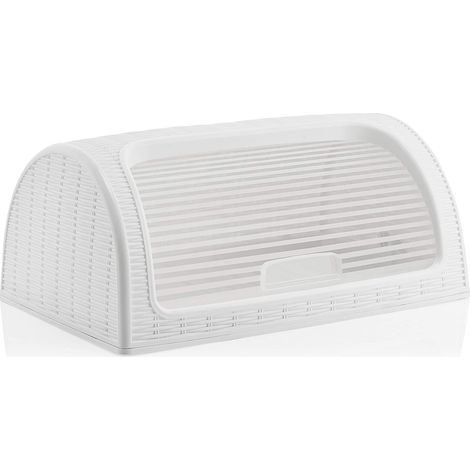 Michelino Brotbehälter 41 x 26 x 18 cm Brotbehälter mit Rolldeckel Brotkasten Rollbrotkasten Brotkiste Brotdose (weiß)