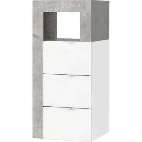 ARTURO - Rangement 3 tiroirs 35cm blanc laqué et aspect béton