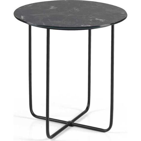 Tavolino tondo con piano vetro effetto Marmo Nero JON 45 (1/3)