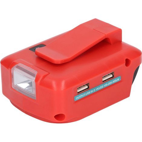 USB-Adapter für Lithium-Batterien mit LED-Licht und Gürtelclip – kompatibel mit 14,4–20 V ADP05 12 VDC Typ B (1/5)