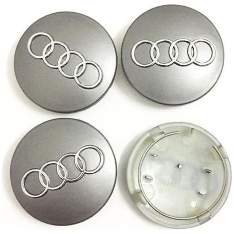 4x Logo Jante Audi Gris Argent 68mm Cache Moyeu Centre De Roue Emblème Ref : 8D0601170