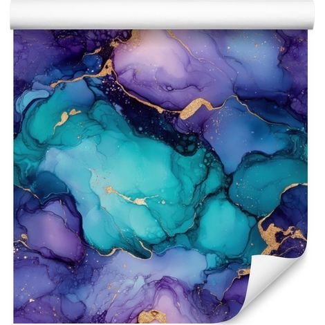 Tapete „Tinte“, blauer Hintergrund, türkisfarbene Mitte, für Wohn- und Schlafzimmer, 50 x 1000 cm (1/5)