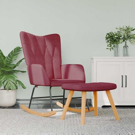 vidaXL Chaise à bascule avec tabouret Rouge bordeaux Tissu (1/5)