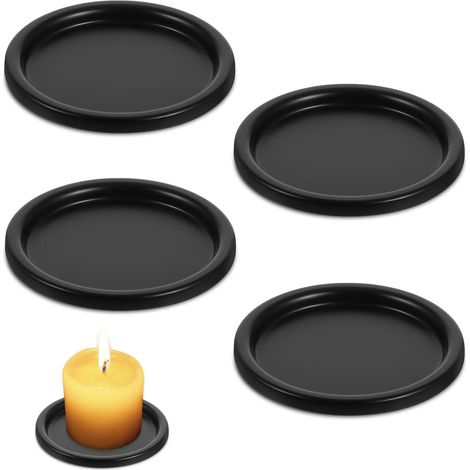 Plaque de Bougie,Diamètre 9,8 cm Porte Bougie,Support Bougies,Hauteur 0,7 cm,Rond Bougeoir en Métal,Structure en Fer,Noir Plateau à Bougies pour Les Réunions de Famille,Les Mariages,Fêtes (1/5)