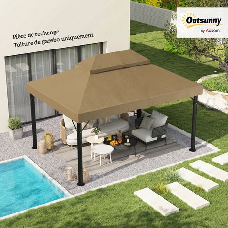 Toile de rechange pour pavillon toile de tonnelle double toit avec trous de drainage beige polyester 4 x 3 m 370 g conception robuste