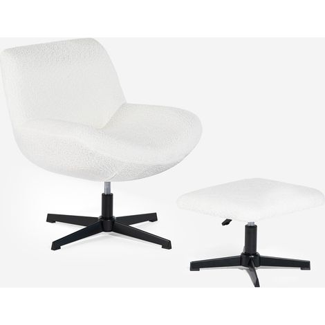 Poltrona girevole ergonomica da salotto in bouclé con poggiapiedi Janes - Bianco