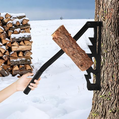 Fendeur de bûches manuel en fonte, support mural portable pour allumage de bois pour intérieur et extérieur, incl. 2 poignées détachables, porte-bois, gants et sac à bois de chauffage (1/5)