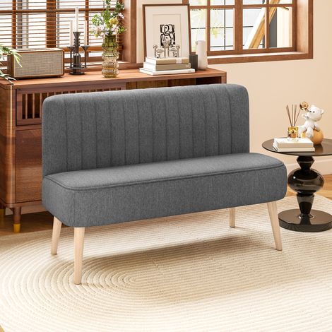 Canapé 2 places - 117 cm - cadre en bois - canapé rembourré effet lin - pour salon chambre - gris - Moderne (1/4)