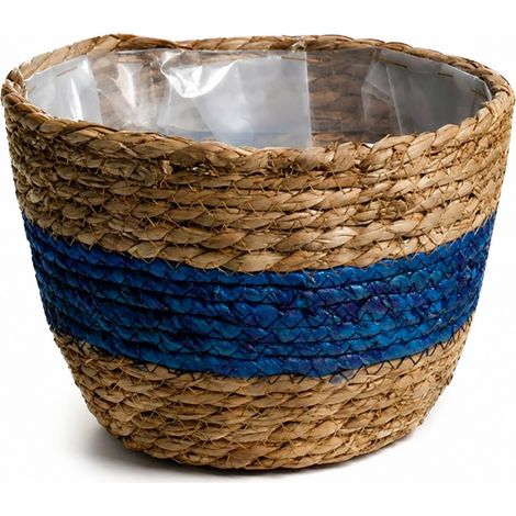 Pot de fleurs rond tressé en jonc de mer, petit, panier de jardinière fait main pour la décoration intérieure (1/2)