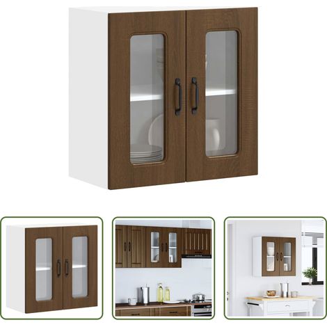 vidaXL Küchenmöbel - Küchen-Hängeschrank mit Glastür Kalmar Braun Eichen-Optik (1/5)