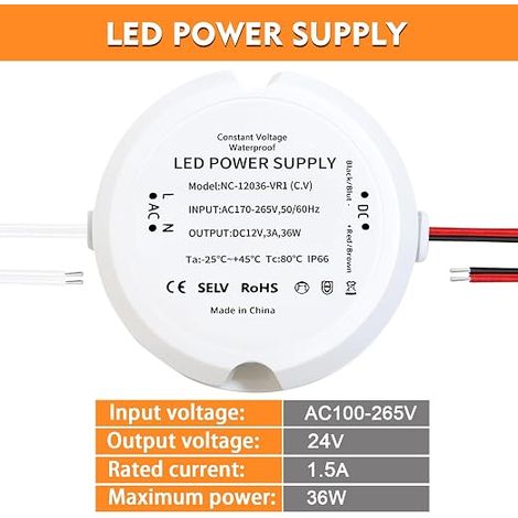 LED Transformateur 24V 36W 1.5A, LED Driver Convertisseur,Adaptateur à Tension Constante,Transformateur IP66 (1/3)