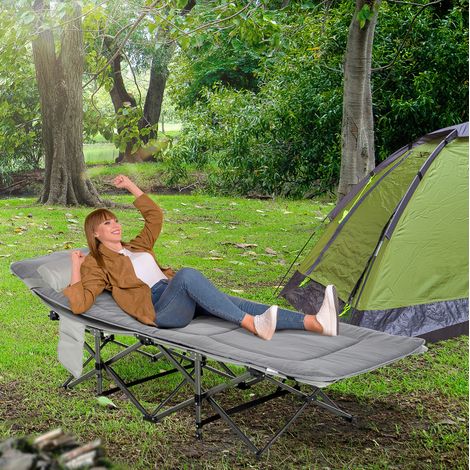 Cama plegable camping con colchón y almohada gris OKMYHOME (1/3)