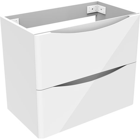 Acazanble Bathroom Base Cabinet Vanity Unit Cupboard Cloakroom Storage Furniture, Soft Close Drawers, Wall Hung, Gloss White, 59x34.5x50cm