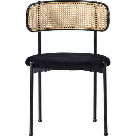 Set de 6 sillas de comedor de terciopelo con respaldo de ratán y patas de metal negras HOMVRA (1/5)
