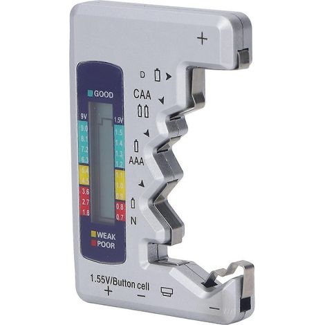 Digitaler Batterietester mit ABS-LCD-Bildschirm, Knopfzellenbatterieprüfer für 1,5-V- und 9-V-Batterien, Silber