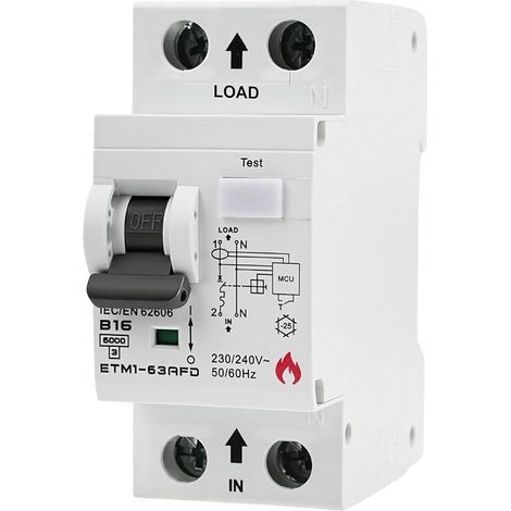 Disjoncteur 16A 1P+N 6kA B16 AFDD Disjoncteur de défaut d'arc Disjoncteur Miniature MCB avec Protection contre les défauts d'arc, les surcharges et les courts-circuits ETM1-63AFD B16 (1/5)