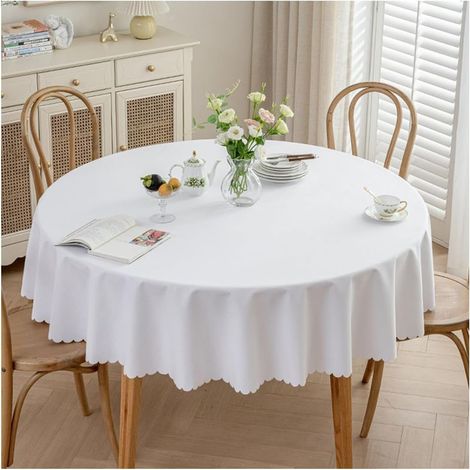 Nappe Ronde Anti Taches,Nappe enduite imperméable,Facile à Nettoyer,Blanc diamètre 160 cm (1/5)