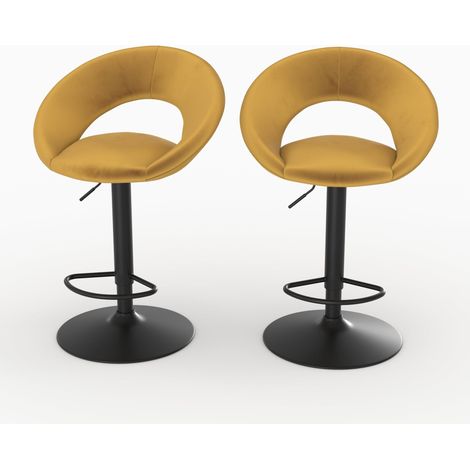 Set de 2 sillas de bar en metal negro y terciopelo curry 61/76,5 cm - Cloclo (1/4)