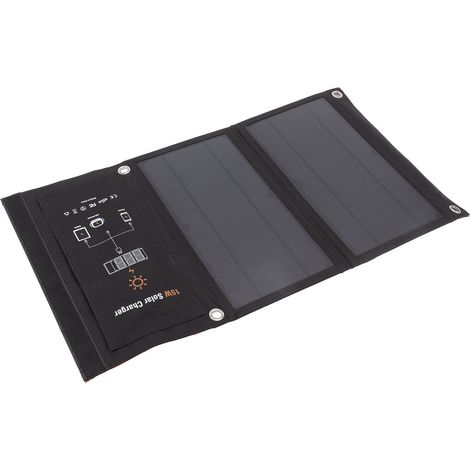 Chargeur solaire monocristallin 15 W, double port USB, pliable, batterie externe pour téléphone portable, noir (1/5)