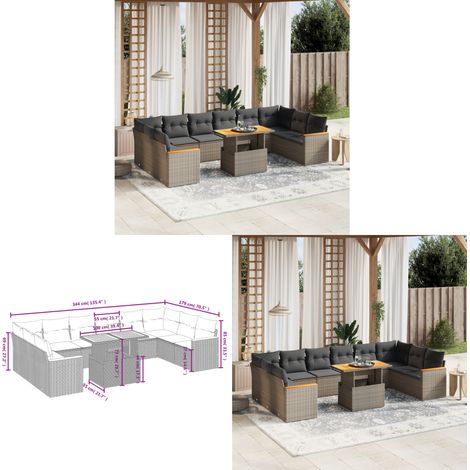 11-tlg. Garten-Sofagarnitur mit Kissen Grau Poly Rattan - Gartenmöbel Set - PE-Rattan Möbel - Outdoor Lounge - Gartenlounge - Terrassenmöbel - Home & Living (1/3)