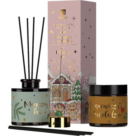 Set natalizio profumato Hiskin Home [Candela da 100 ml + Diffusore da 80 ml] Rosa (1/2)