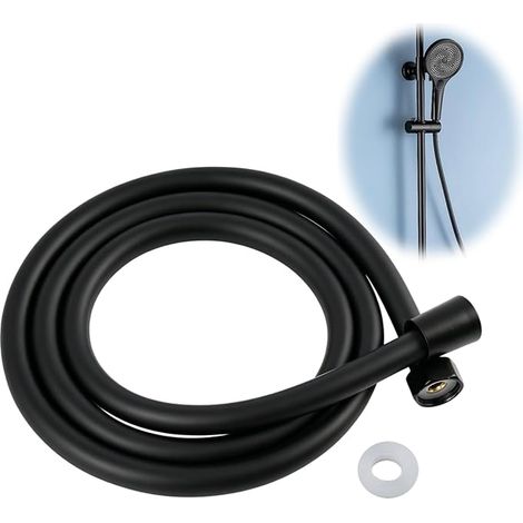 Flexible Douche 1,5m Noir – PVC – Renforcé – Raccord G 1/2 – Universel pour Pommeau de Douche – Mat (1/5)