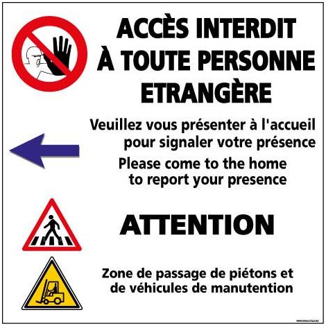Panneau de signalisation Acces interdit a toute personne étrangère (D0994) - Adhésif - 125 x 125 mm