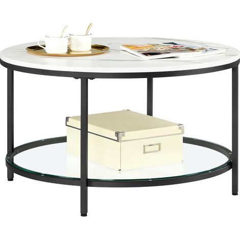 Table Basse, Table de Salon, Façon Marbre, Support en Verre Trempé, Facile à Assembler, Style Moderne, Blanc Marbré et Noir d'encre LCT071B13 (1/5)