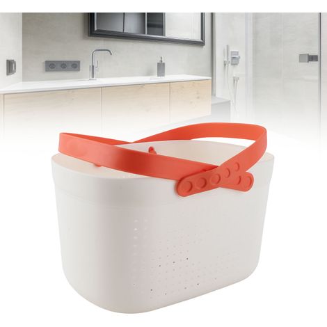 Panier de salle de bain portable Corbeille de rangement pour douche avec ventilation et grandes capacité matériaux PP et TPR renforcé blanc (1/5)