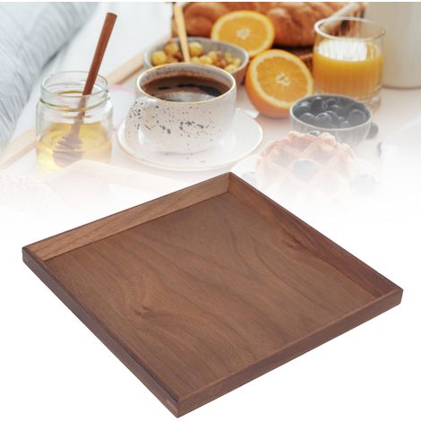Schlichtes und elegantes Tablett aus schwarzem Walnussholz, multifunktionales Tee- oder Snacktablett, mittelgroße quadratische Größe. (1/5)
