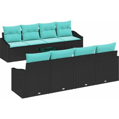 Sofa Set with Cushion 9 pcs Black and Turquiose Poly Rattan vidaXL (1/5)