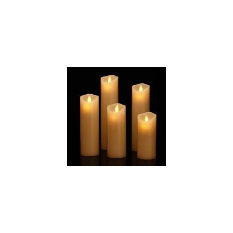 Sunxury – Lot de 5 bougies LED sans flamme en véritable cire – Hauteurs 10 à 19 cm – Vacillement réaliste – Télécommande avec 10 fonctions (1/4)