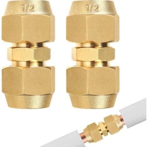 Lot de 2 rallonges de tuyau en cuivre de climatisation - 1/2" - Accessoires de climatisation - Double mamelon pour tuyaux en cuivre - Pas de soudure nécessaire - Connecteur de tuyaux en cuivre (1/5)