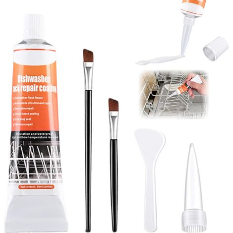 Kit Réparation Panier Lave-Vaisselle Revêtement Anti-Rouille pour Panier de Lave-Vaisselle anti rouille,Colle Imperméable et Résistante à la Chaleur avec Pinceau Spatule 30 ml (1/5)
