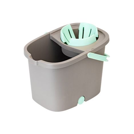 CUBO CON ESCURRIDOR AUTOMATICO Y RUEDAS GRIS/TURQUESA
