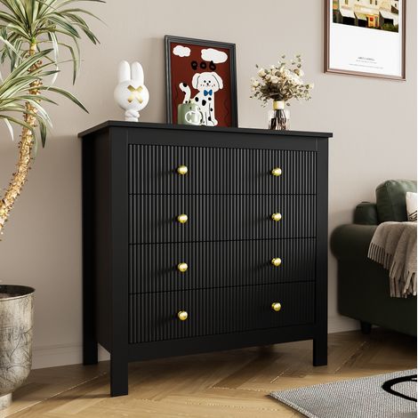 Comò a 5 cassetti con maniglie dorate, per camera da letto e soggiorno, nero (1/5)
