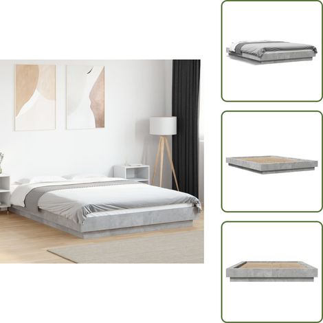 The Living Store Cadre de lit sans matelas gris béton 120x200 cm - Cadre De Lit - Lit Double - Lit Moderne - Lit Gris - Meuble Chambre