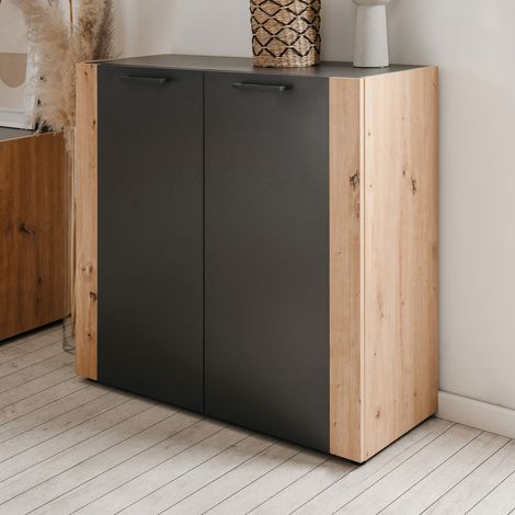 CALICOSY - Buffet 2 portes décor gris et chêne artisan L89 cm LUMA (1/5)