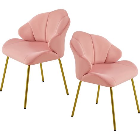 Homevive Pack de 2 Sillas de Comedor de Terciopelo Diseño en Forma de Concha Sillas de Tocador con Patas Doradas para Dormitorio Sala de Estar Comedor Rosa/2