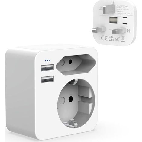Adaptateur Anglais, Francais Deux Ports USB 2.4A, France vers UK avec Prise European and Schuko, Type G Utilisation Au Royaume-Uni (1/5)
