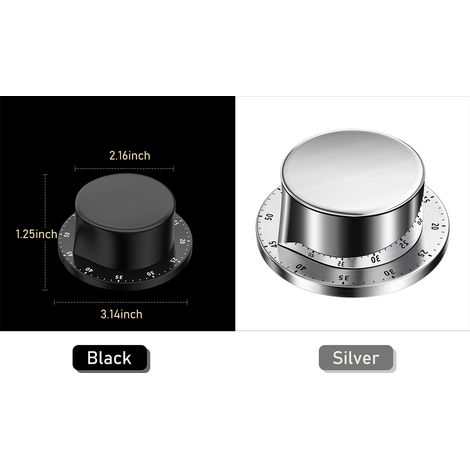 Timer da cucina. Non richiede batterie. Manuale. Acciaio inossidabile. Allarme meccanico rotante. Supporto magnetico. Gestione del tempo. Conto alla rovescia di 60 minuti. Allenamento. (1/5)